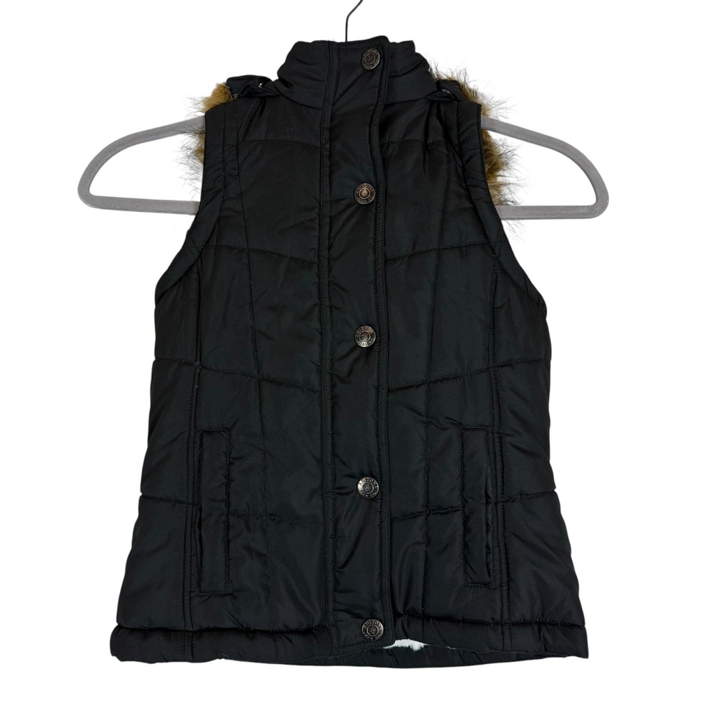 Arizona Jean Co Vest Girls 7/8 Black Quilted Puffer Faux Fur Hood Sherpa Lined